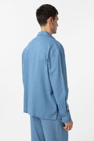 Antioch-Bebe Mavi Keten Karışımlı Relax Fit Erkek Gömlek-Gömlek-4-Milagron.com