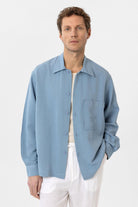 Antioch-Bebe Mavi Keten Karışımlı Relaxed Erkek Gömlek-Gömlek-1-Milagron.com