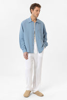 Antioch-Bebe Mavi Keten Karışımlı Relaxed Erkek Gömlek-Gömlek-6-Milagron.com