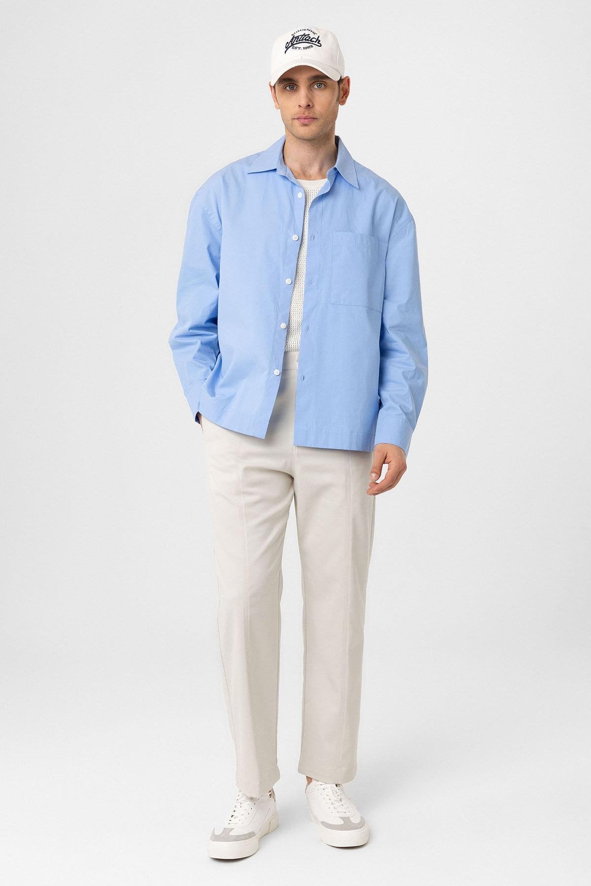 Antioch-Bebe Mavi Pamuklu Relaxed Erkek Gömlek-Gömlek-4-Milagron.com