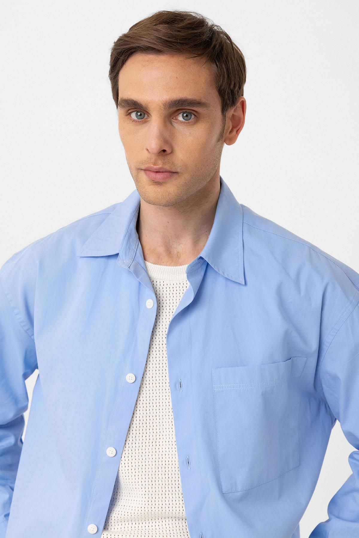 Antioch-Bebe Mavi Pamuklu Relaxed Erkek Gömlek-Gömlek-5-Milagron.com