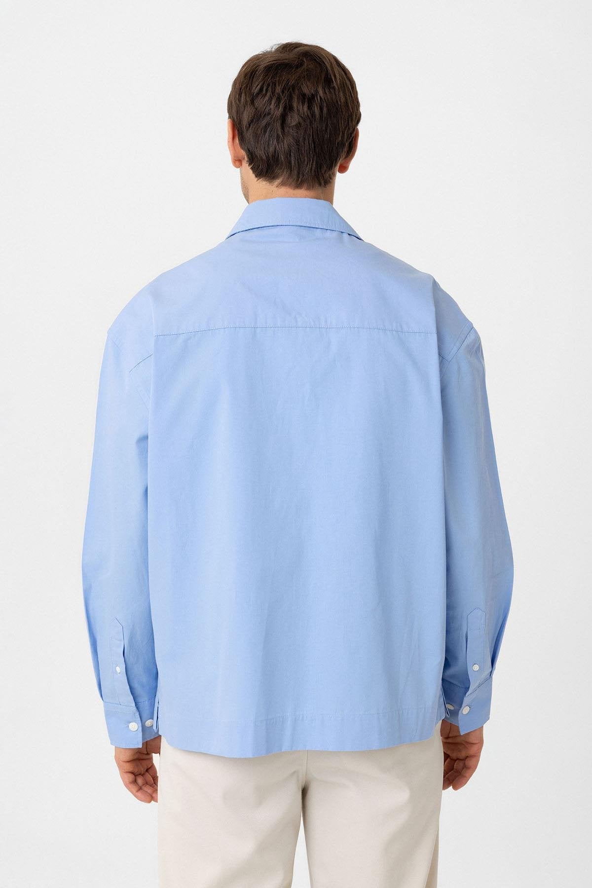 Antioch-Bebe Mavi Pamuklu Relaxed Erkek Gömlek-Gömlek-6-Milagron.com