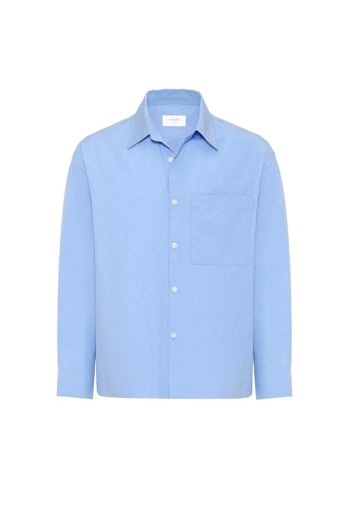 Antioch-Bebe Mavi Pamuklu Relaxed Erkek Gömlek-Gömlek-7-Milagron.com