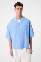 Antioch-Antioch Bebe Mavi Relax Fit Kısa Erkek Gömlek-Gömlek-1-Milagron.com