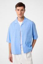 Antioch-Antioch Bebe Mavi Relax Fit Kısa Erkek Gömlek-Gömlek-5-Milagron.com