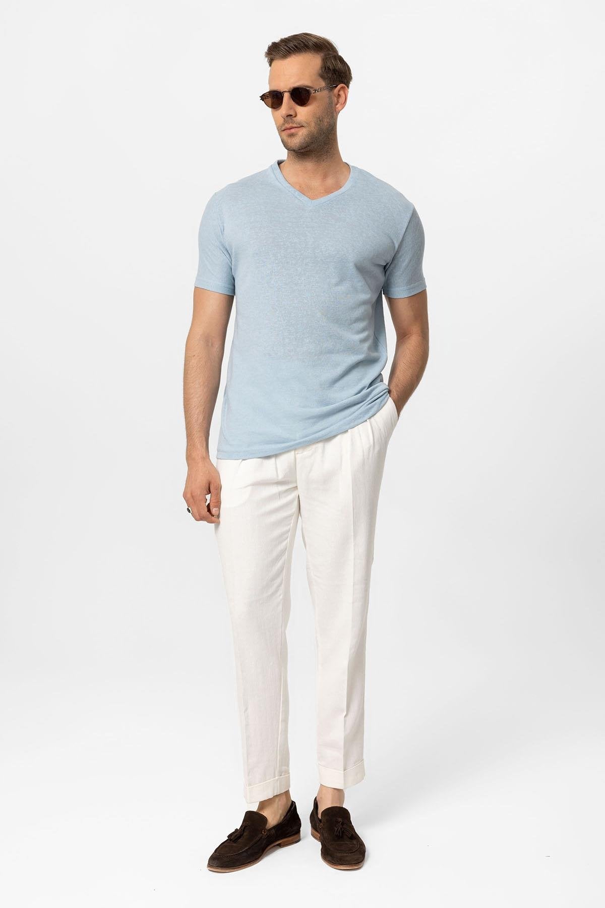Antioch-Bebe Mavi V Yaka Basic Erkek T Shirt-T-Shirts-3-Milagron.com