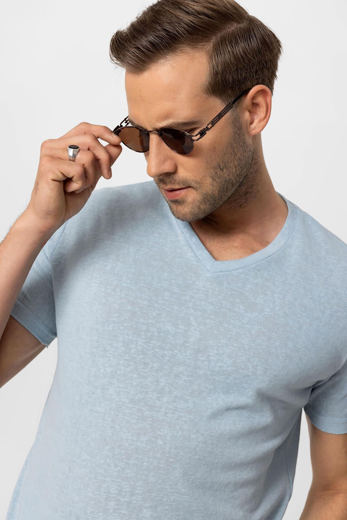 Antioch-Bebe Mavi V Yaka Basic Erkek T Shirt-T-Shirts-4-Milagron.com