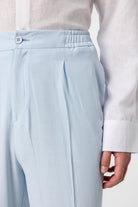 Antioch-Bebe Mavi Yüksek Bel Pileli Keten Karışımlı Erkek Pantolon-Kumaş Pantolon-3-Milagron.com