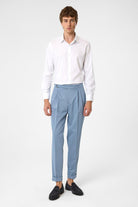 Antioch-Bebe Mavi Yüksek Bel Toka Kapama Pileli Erkek Pantolon-Kumaş Pantolon-2-Milagron.com