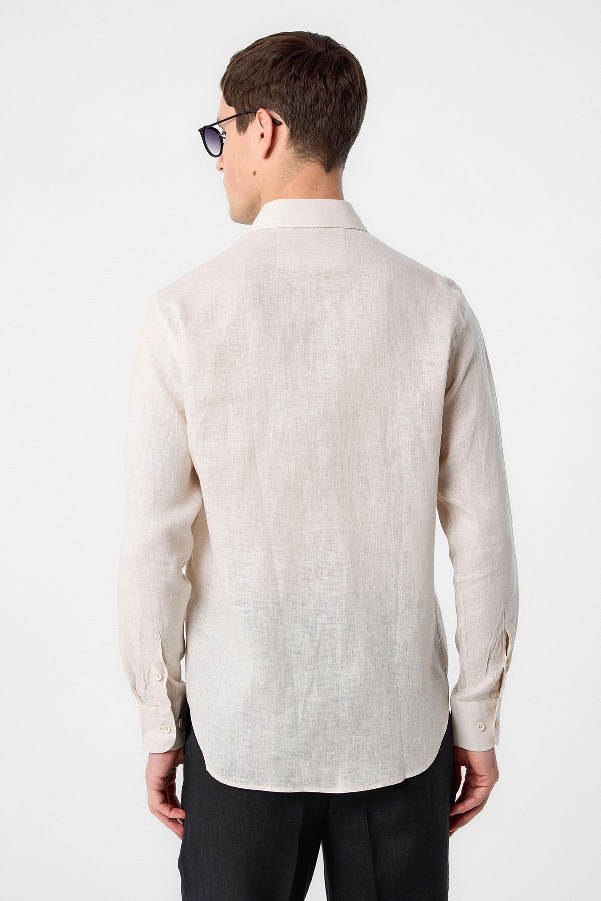 Antioch-Antioch Bej 100% Keten Comfort Fit Erkek Gömlek-Gömlek-4-Milagron.com