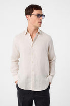 Antioch-Antioch Bej 100% Keten Comfort Fit Erkek Gömlek-Gömlek-5-Milagron.com