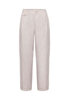 Antioch-Bej 100% Keten Yüksek Bel Pilili Kadın Pantolon-Kumaş Pantolon-6-Milagron.com