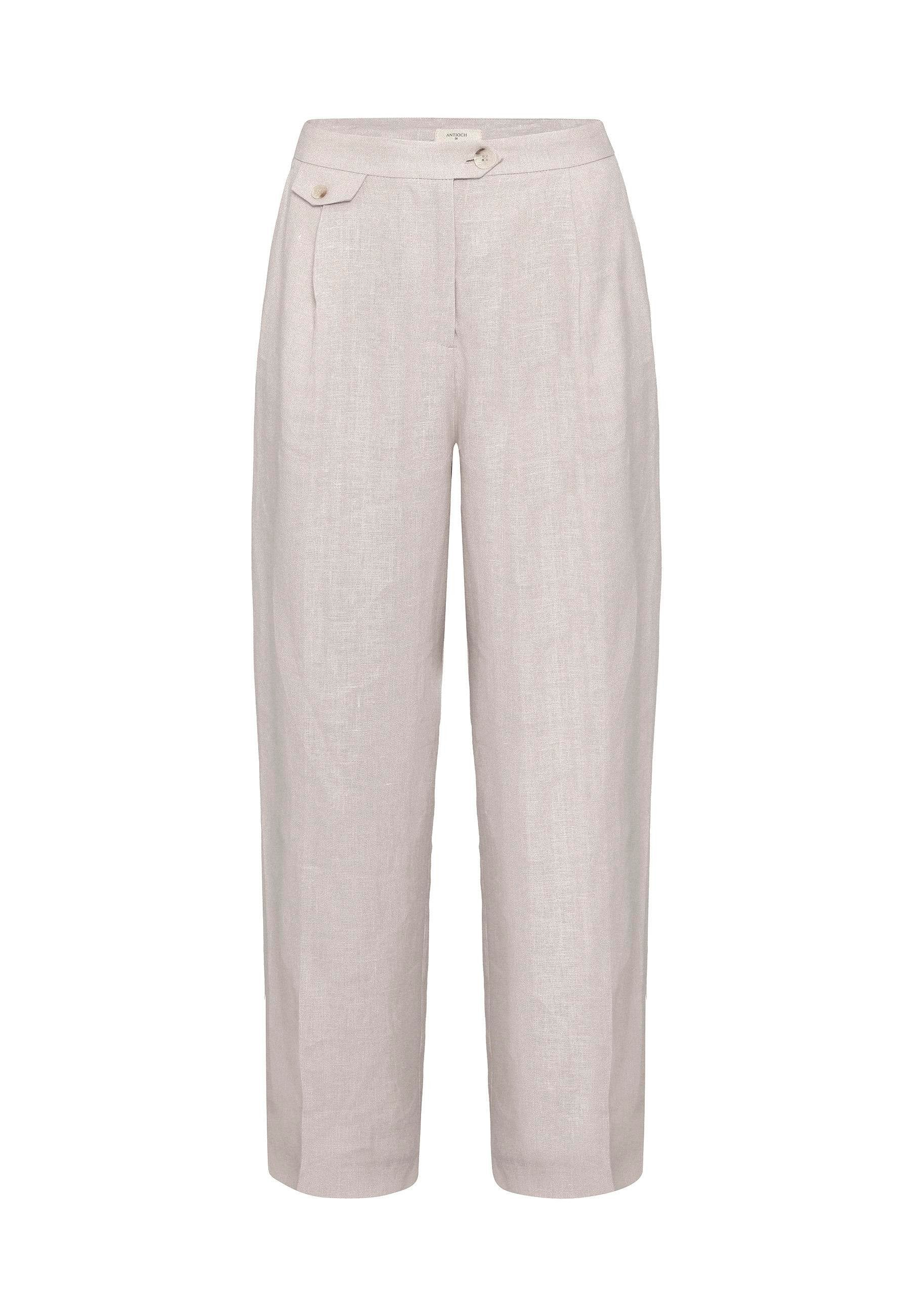 Antioch-Bej 100% Keten Yüksek Bel Pilili Kadın Pantolon-Kumaş Pantolon-6-Milagron.com