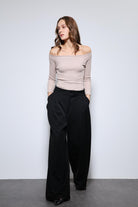 Antioch-Bej Açık Omuz Detaylı Top-Top-2-Milagron.com