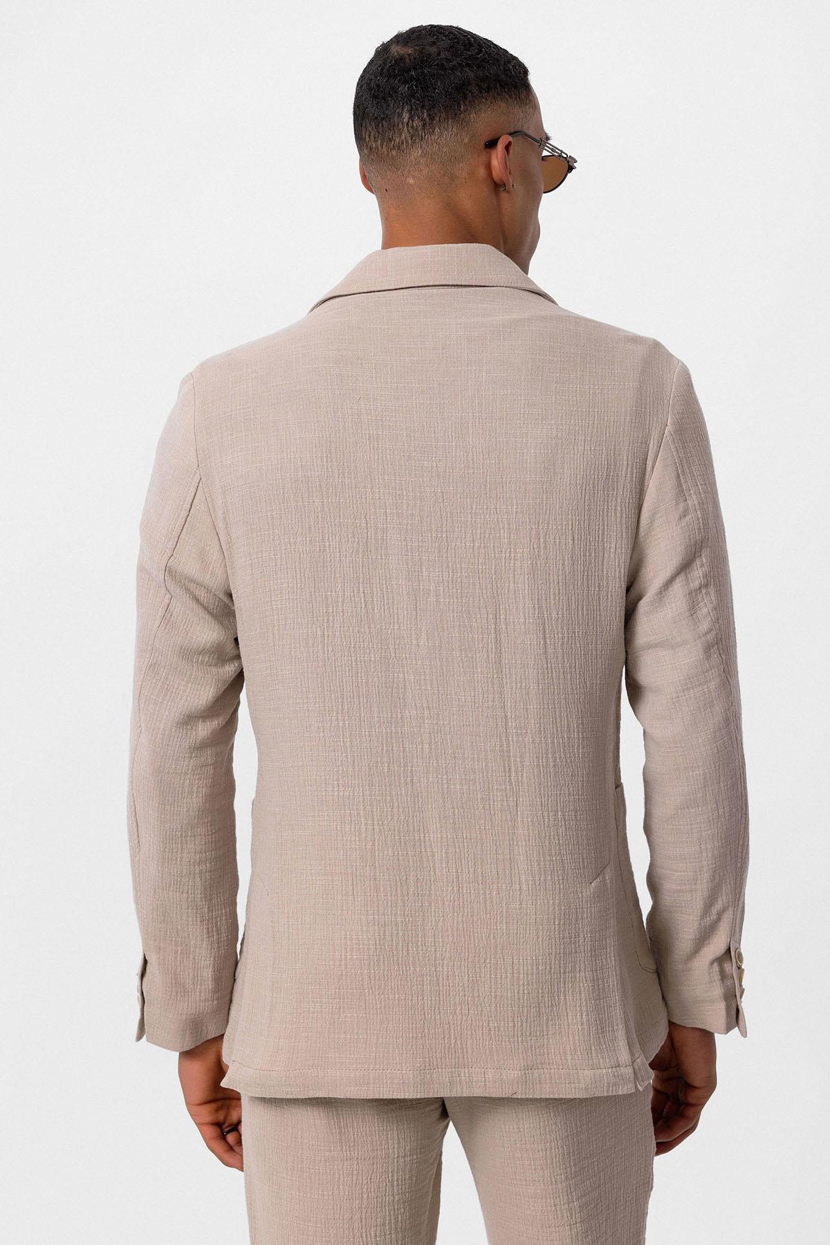 Antioch-Bej Astarsız Torba Cepli Erkek Blazer Ceket-Blazer Ceket-5-Milagron.com