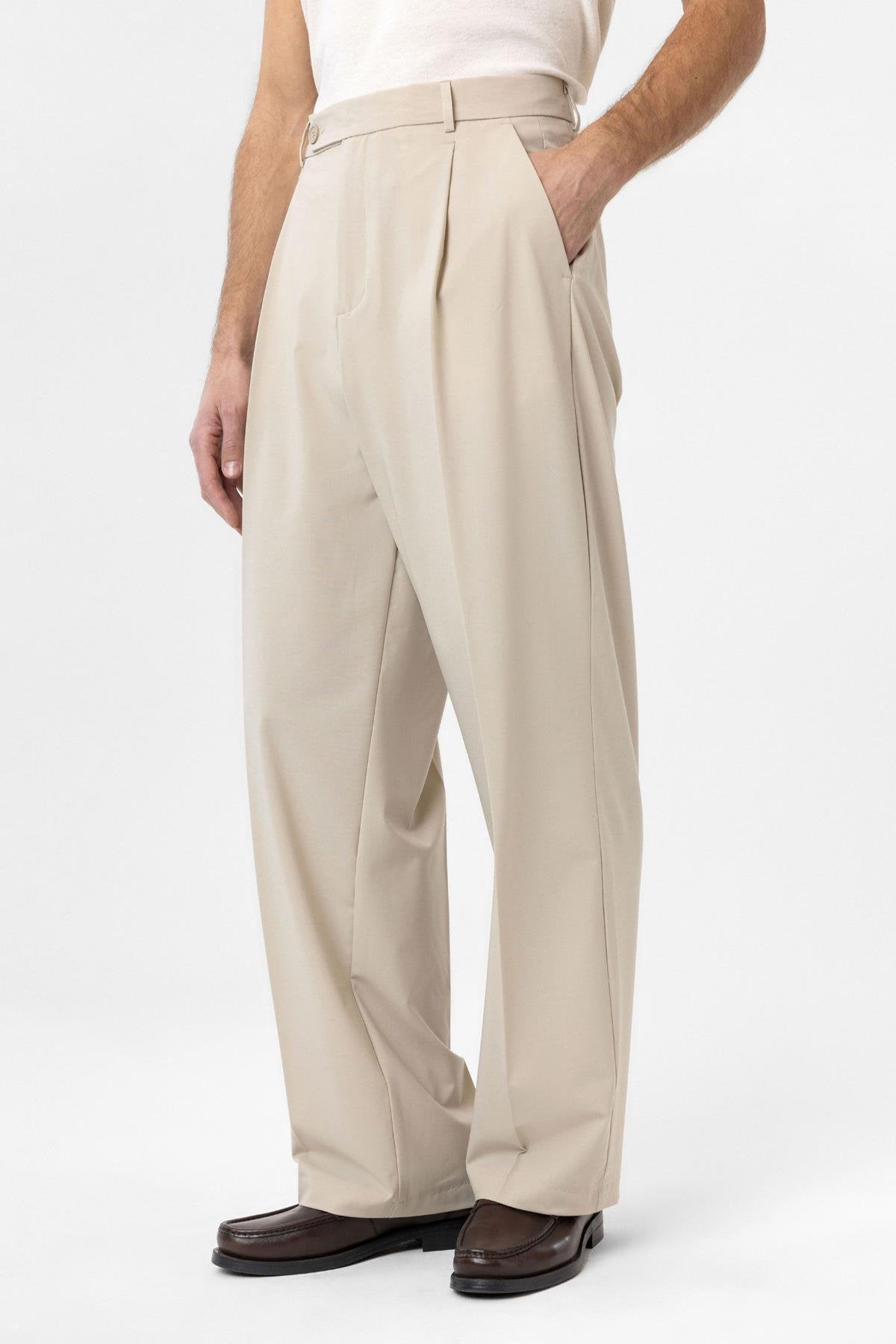 Antioch-Bej Baggy Yüksek Bel Erkek Kumaş Pantolon-Kumaş Pantolon-3-Milagron.com