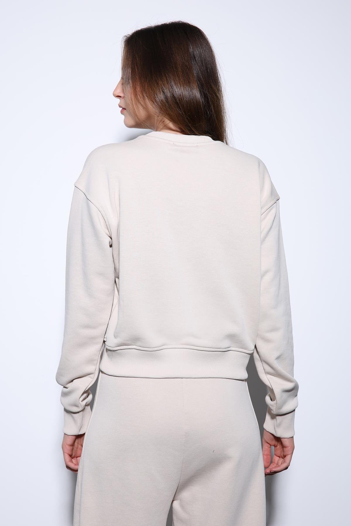 Antioch-Antioch Bej Basic Kadın Sweatshirt-Sweatshirt-5-Milagron.com
