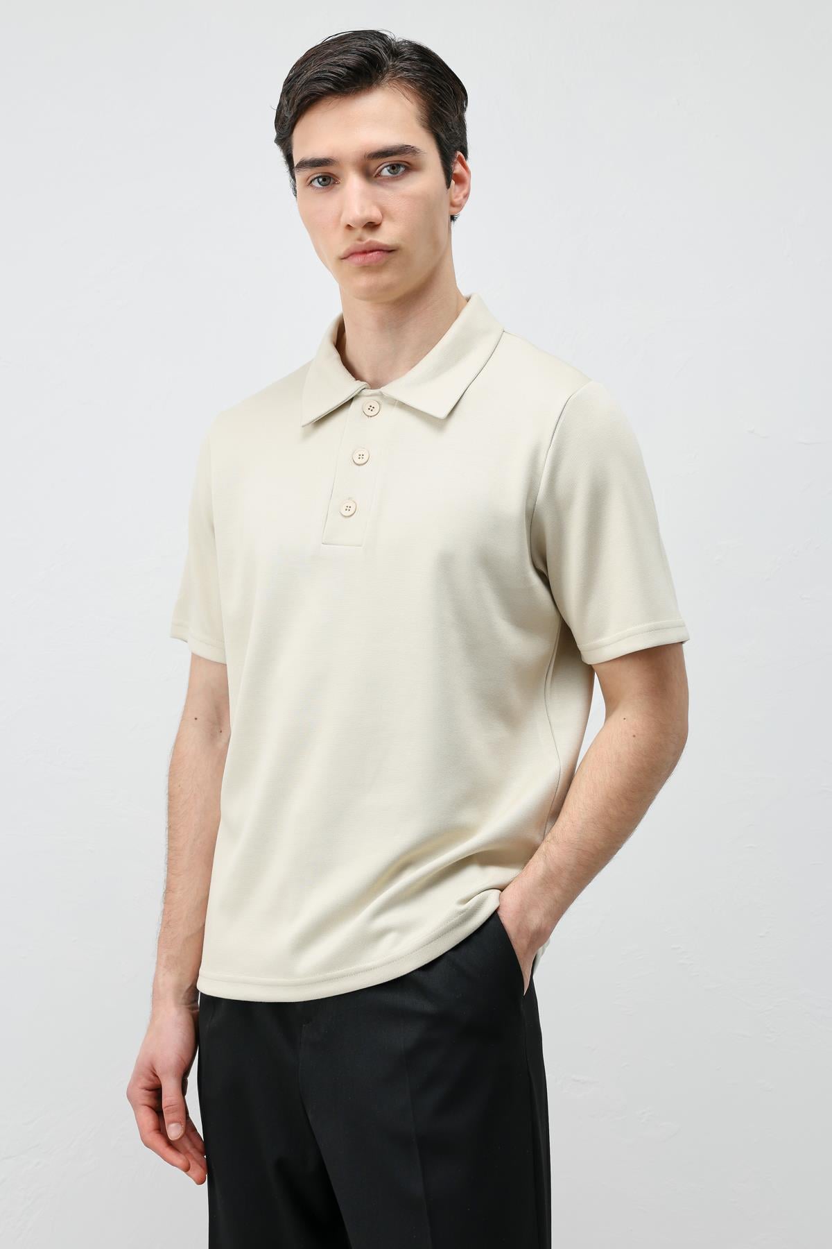 Antioch Bej Basic Polo Yaka Erkek T-Shirt