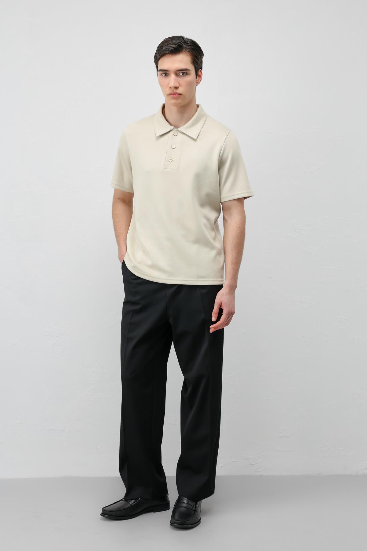 Antioch Bej Basic Polo Yaka Erkek T-Shirt