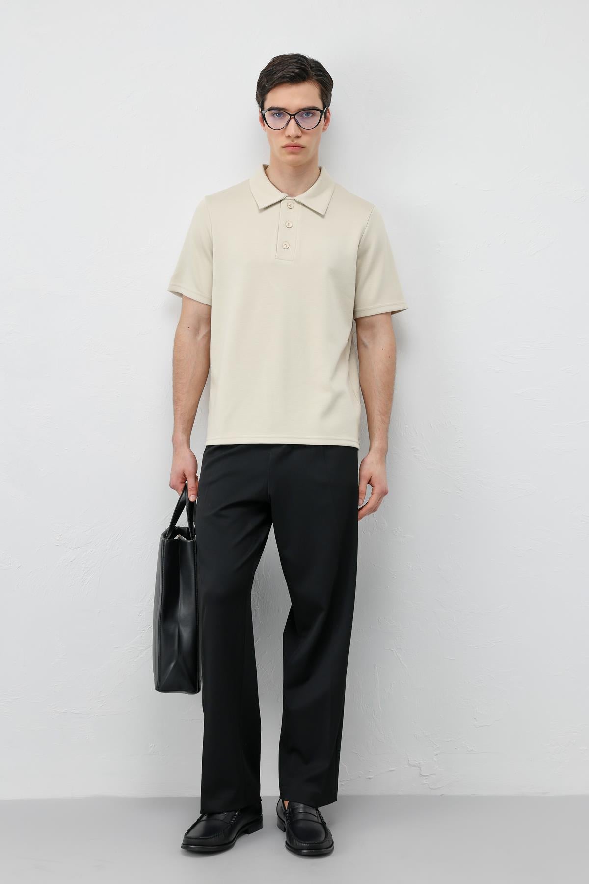 Antioch Bej Basic Polo Yaka Erkek T-Shirt