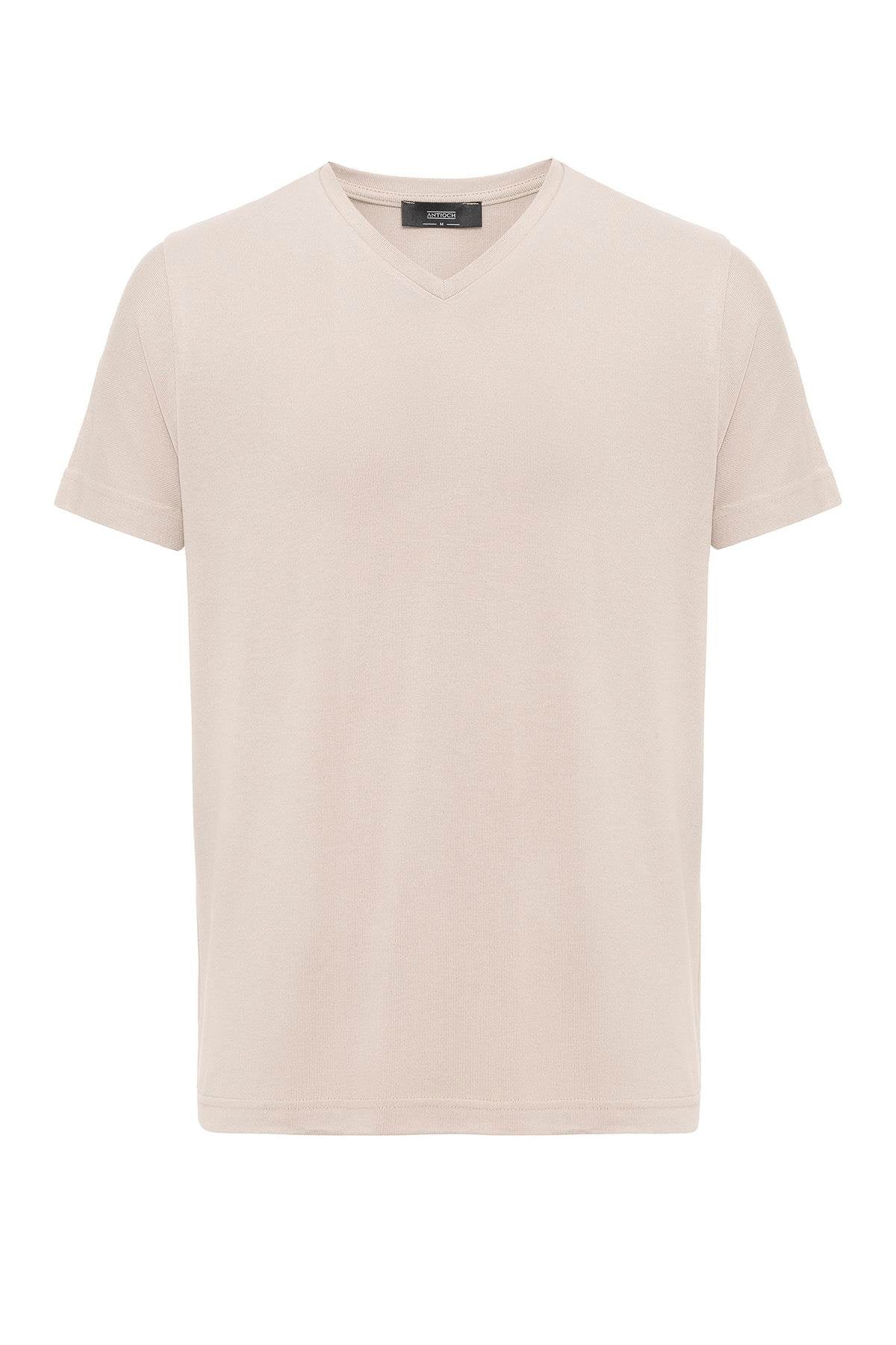Antioch-Bej Basic V Yaka Erkek T Shirt-T-Shirts-6-Milagron.com