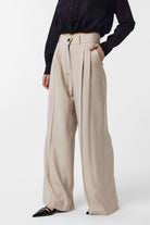 Antioch-Bej Çift Pilili Kadın Pantolon-Kumaş Pantolon-1-Milagron.com