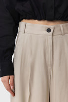 Antioch-Bej Çift Pilili Kadın Pantolon-Kumaş Pantolon-3-Milagron.com