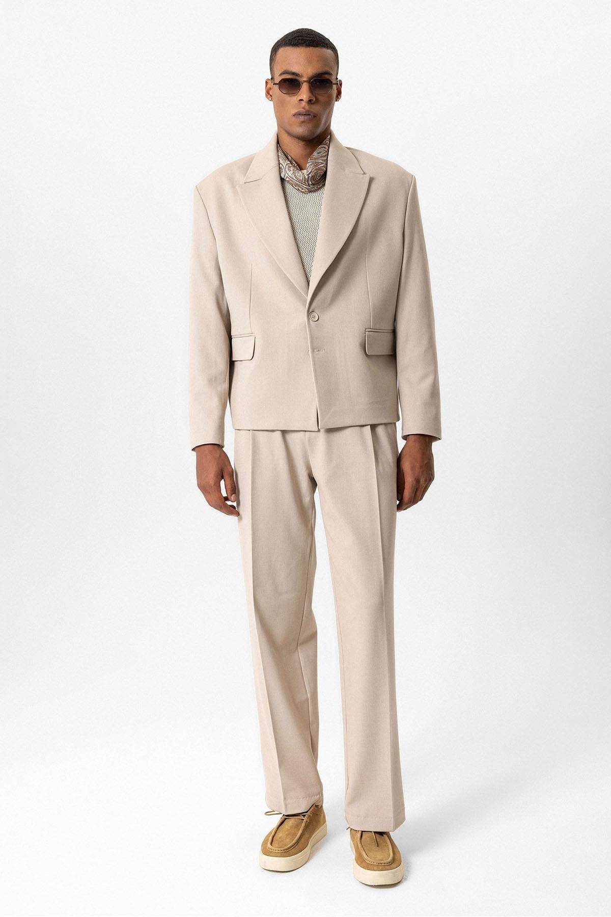 Antioch-Bej Crop Fit Erkek Blazer Ceket-Ceket-3-Milagron.com