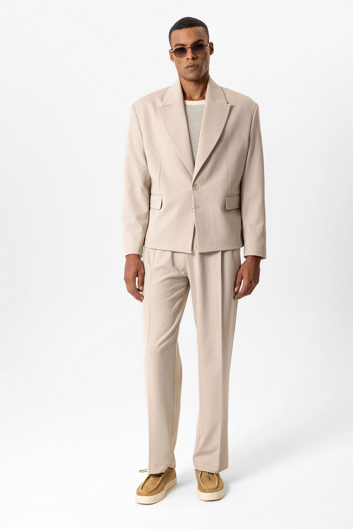 Antioch-Bej Crop Fit Erkek Blazer Ceket-Ceket-4-Milagron.com