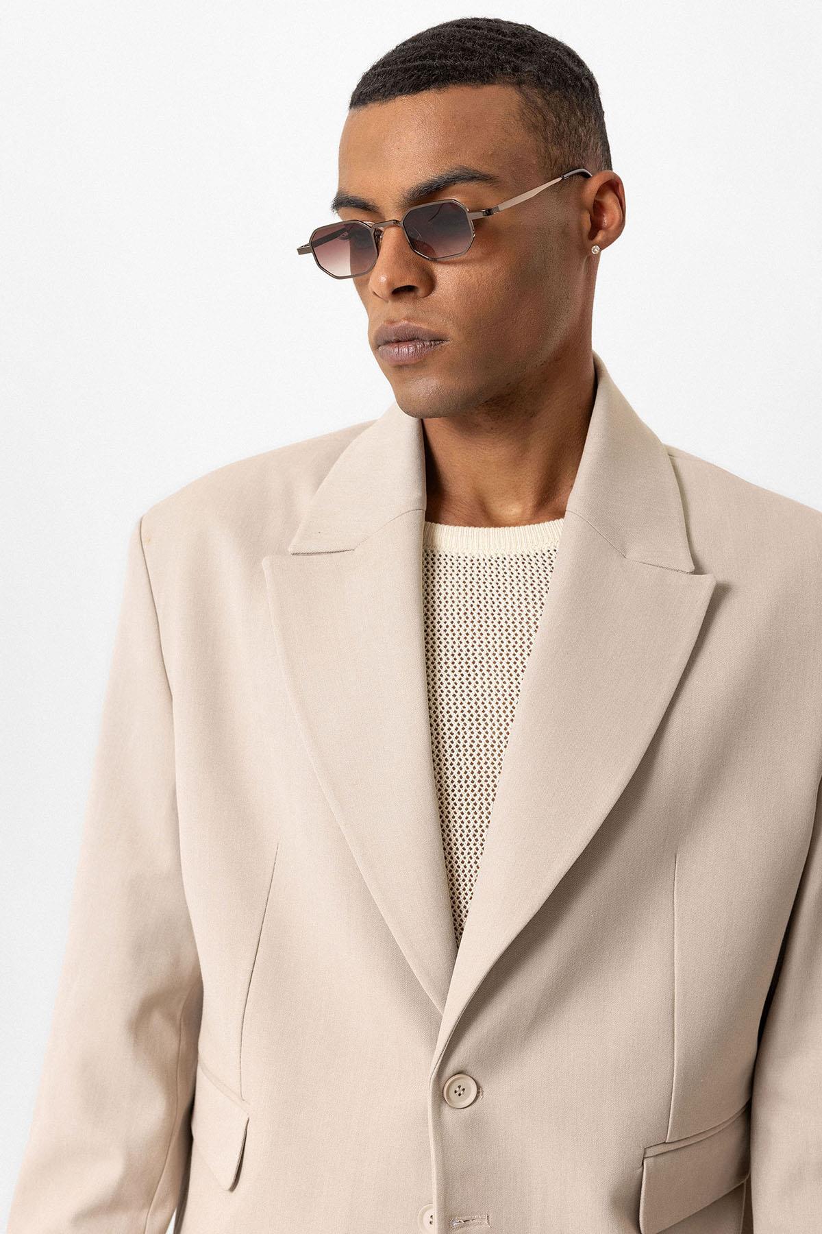 Antioch-Bej Crop Fit Erkek Blazer Ceket-Ceket-5-Milagron.com