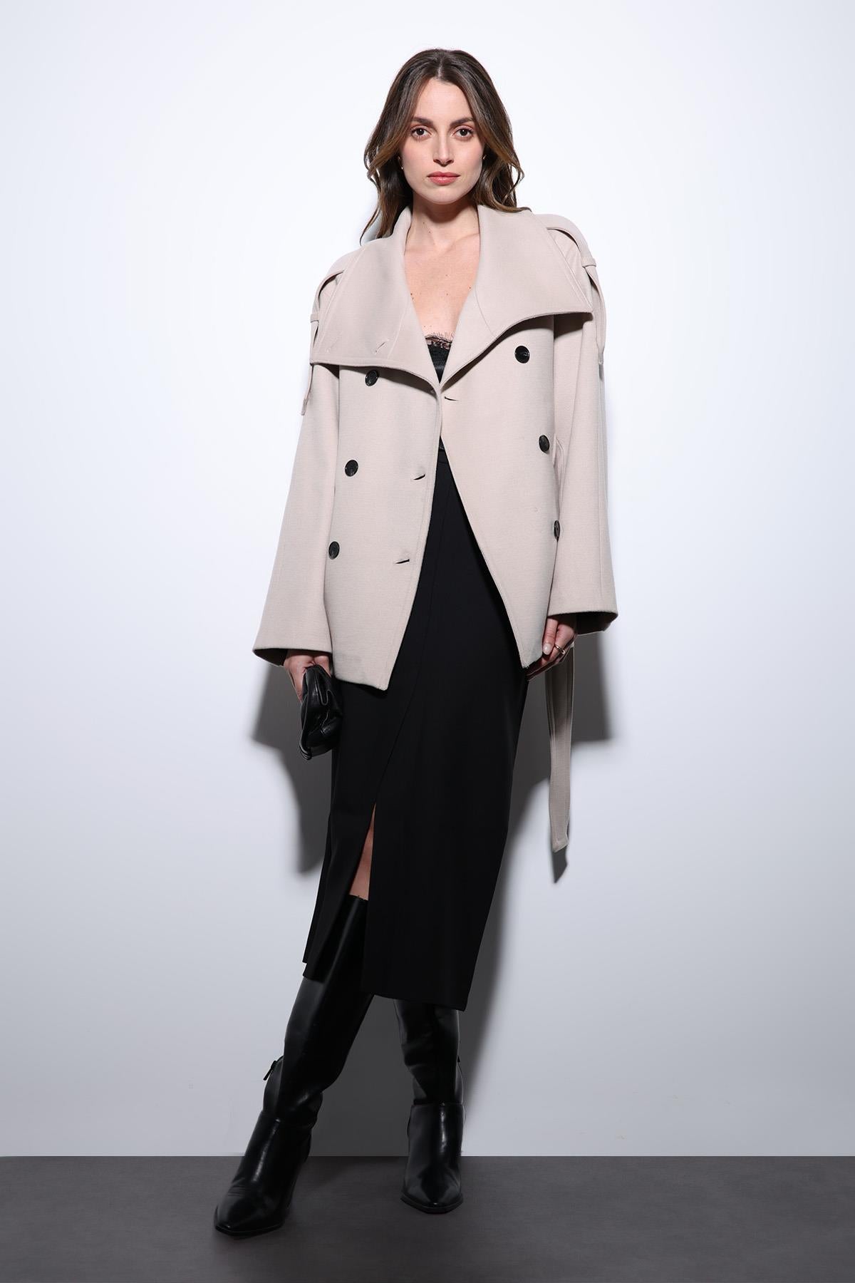 Antioch-Bej Dik Yaka Kruvaze Kadın Kaban-Kaban-5-Milagron.com