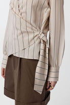 Antioch-Bej Dökümlü Kimono Kadın Gömlek-Gömlek-3-Milagron.com