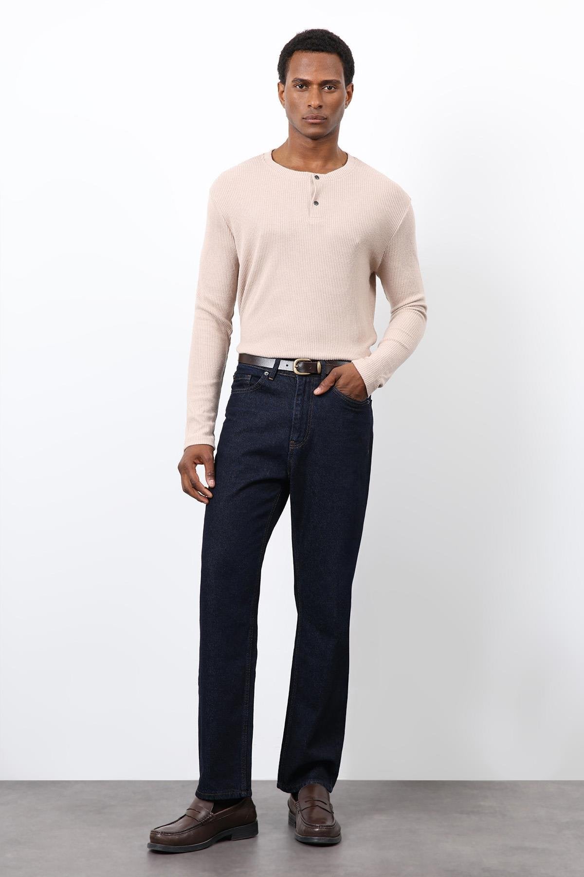 Antioch-Bej Fitilli Düğmeli Yaka T Shirt-T-Shirt-1-Milagron.com