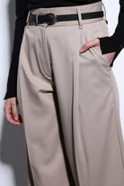 Antioch-Antioch Bej Geniş Paça Kadın Pantolon-Kumaş Pantolon-3-Milagron.com