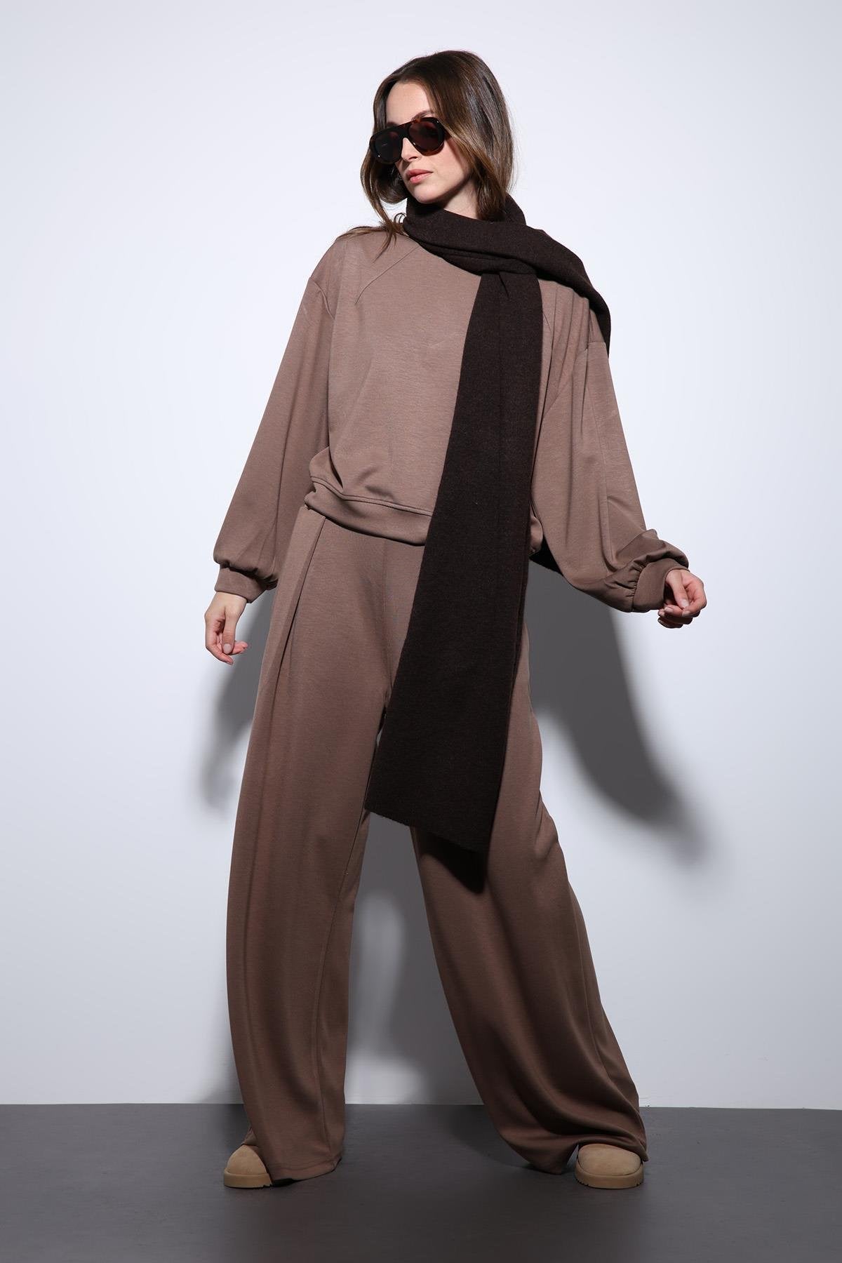 Antioch-Bej Geniş Paça Relaxed Kadın Takım-Takım-3-Milagron.com