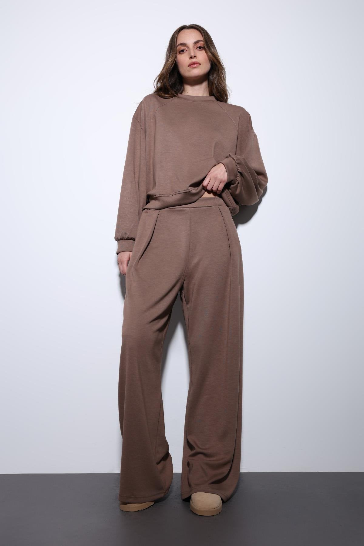 Antioch-Bej Geniş Paça Relaxed Kadın Takım-Takım-5-Milagron.com