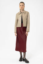 Antioch-Bej Kadın Polo Yaka Suni Deri Ceket-Ceket-2-Milagron.com