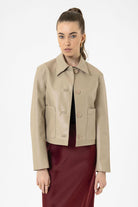 Antioch-Bej Kadın Polo Yaka Suni Deri Ceket-Ceket-4-Milagron.com