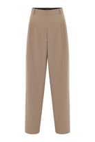 Antioch-Bej Kadın Yüksek Bel Pens Detaylı Straight Fit Pantolon-Kumaş Pantolon-8-Milagron.com