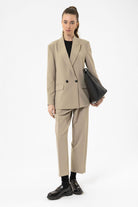 Antioch-Bej Kadın Yüksek Bel Straight Fit Kısa Pantolon-Kumaş Pantolon-3-Milagron.com