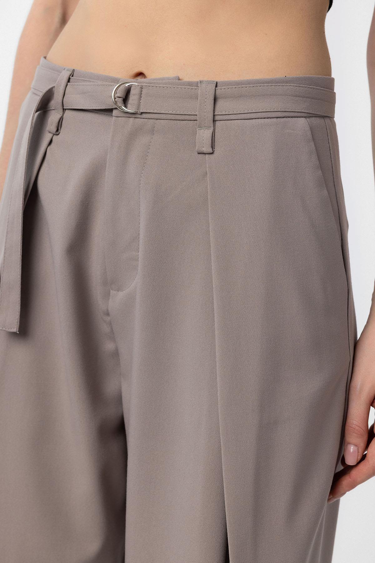 Antioch-Bej Kemerli Pilili Kadın Pantolon-Kumaş Pantolon-3-Milagron.com