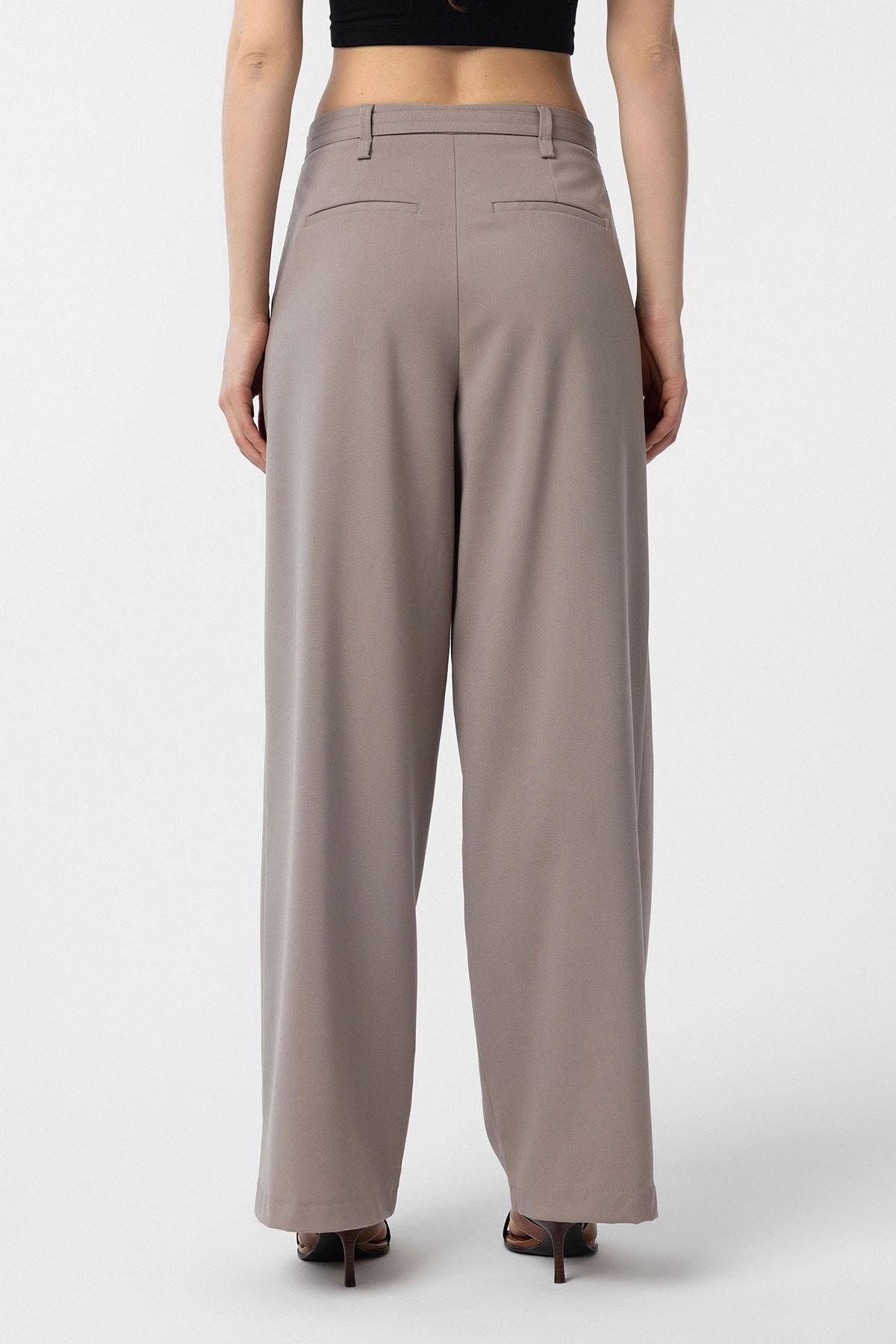 Antioch-Bej Kemerli Pilili Kadın Pantolon-Kumaş Pantolon-4-Milagron.com