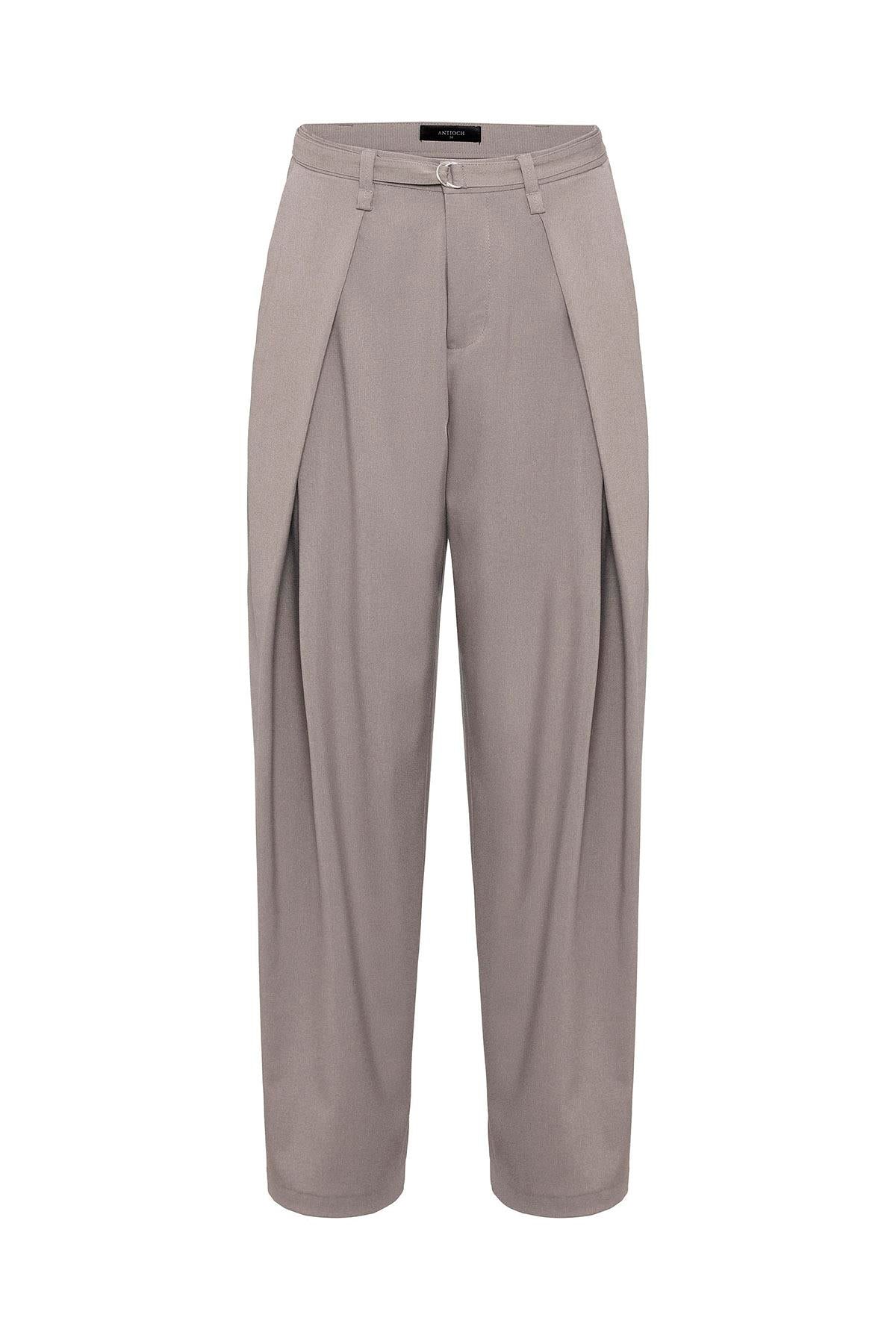 Antioch-Bej Kemerli Pilili Kadın Pantolon-Kumaş Pantolon-5-Milagron.com