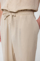 Antioch-Antioch Bej Keten Karışımlı Jogger Erkek Pantolon-Kumaş Pantolon-3-Milagron.com