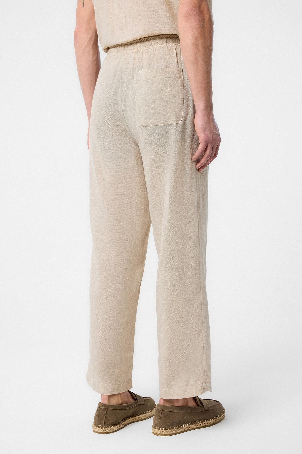 Antioch-Antioch Bej Keten Karışımlı Jogger Erkek Pantolon-Kumaş Pantolon-4-Milagron.com