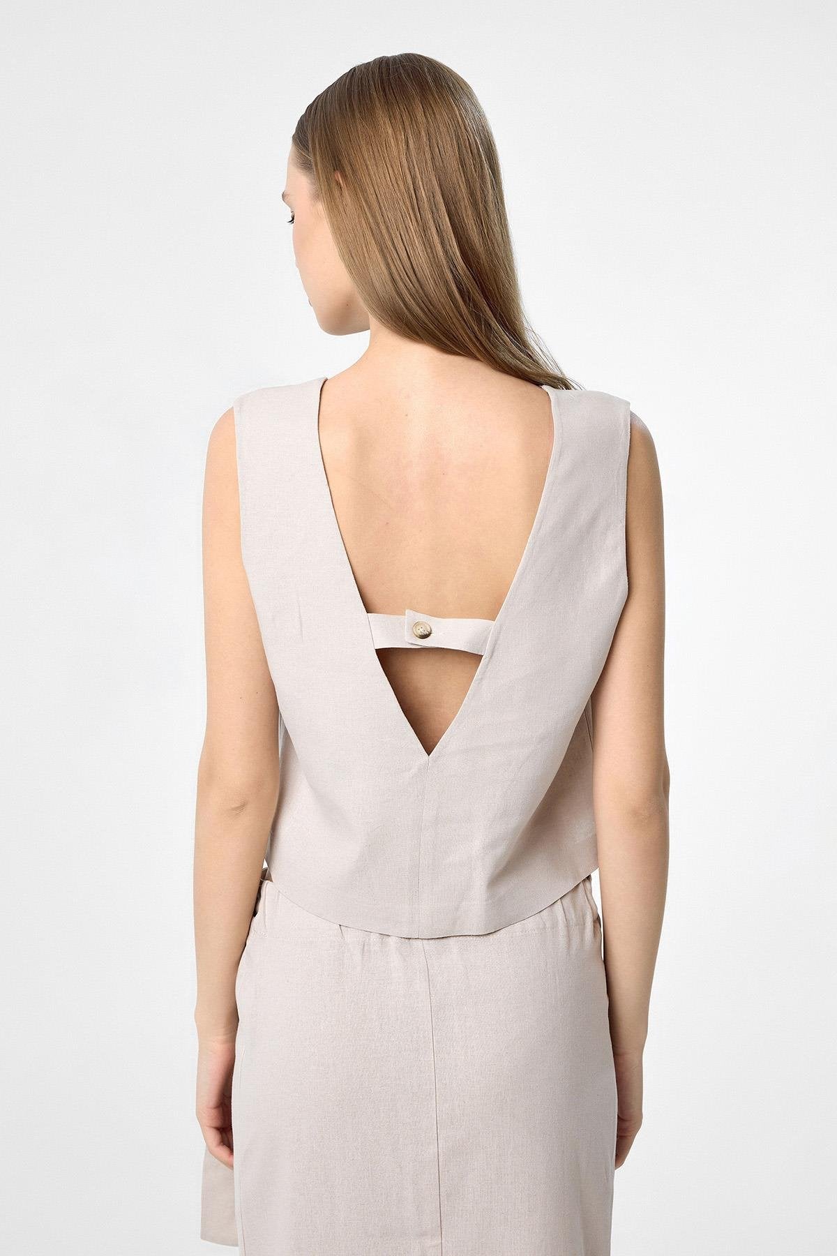 Antioch-Bej Keten Karışımlı Kadın Bluz-Bluz-4-Milagron.com