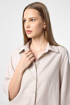 Antioch-Bej Keten Karışımlı Kadın Gömlek-Gömlek-4-Milagron.com