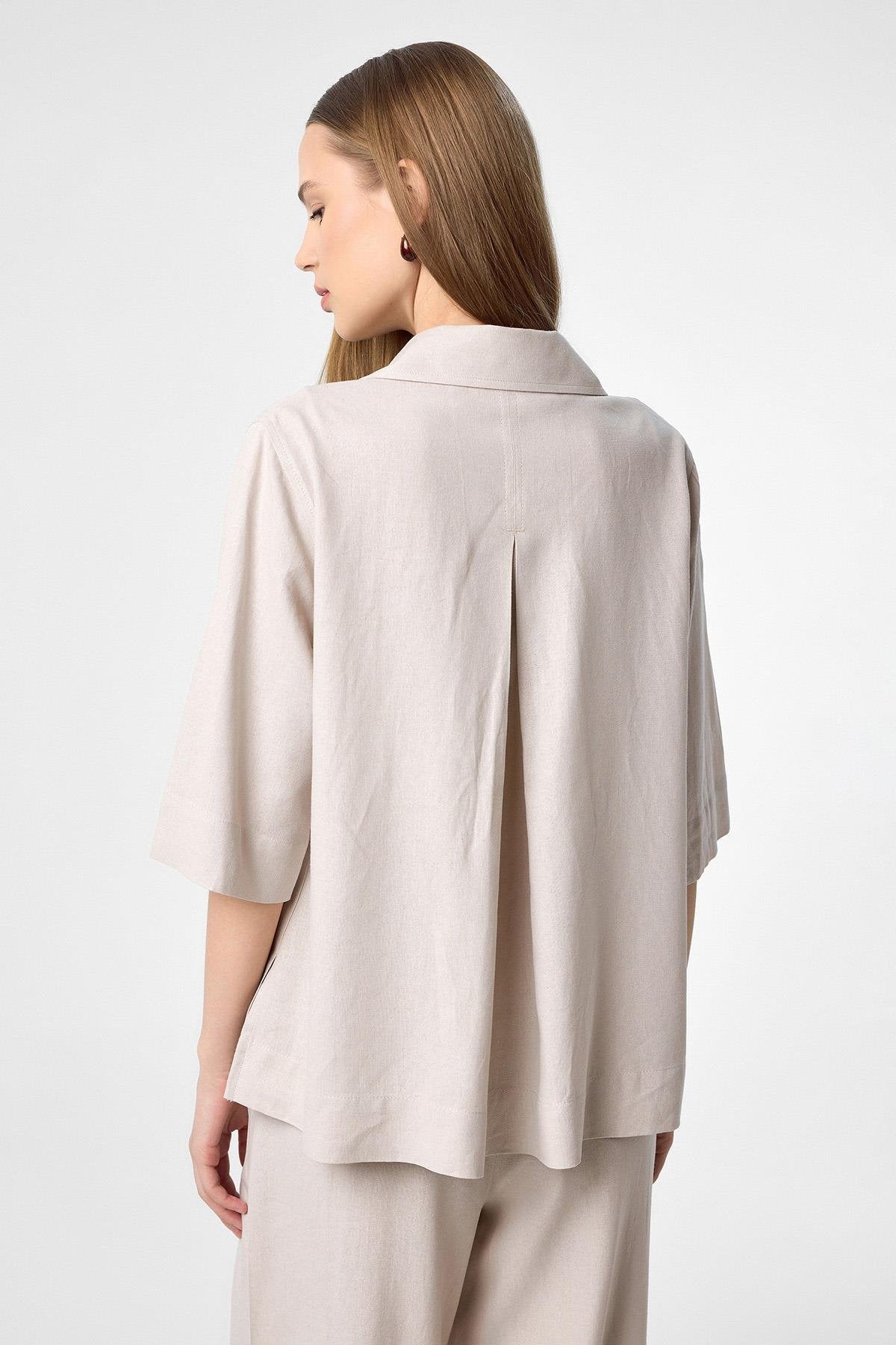 Antioch-Bej Keten Karışımlı Kadın Gömlek-Gömlek-5-Milagron.com