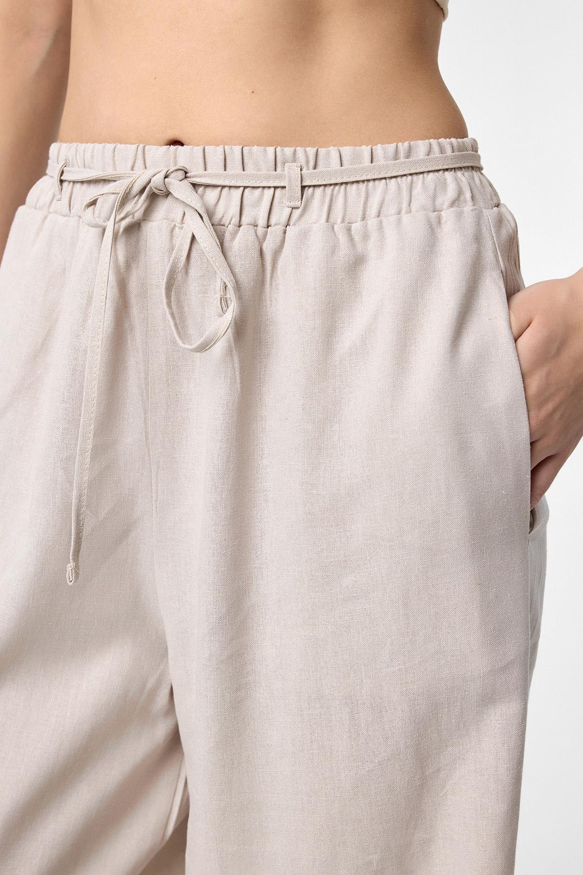 Antioch-Bej Keten Karışımlı Kadın Pantolon-Kumaş Pantolon-3-Milagron.com