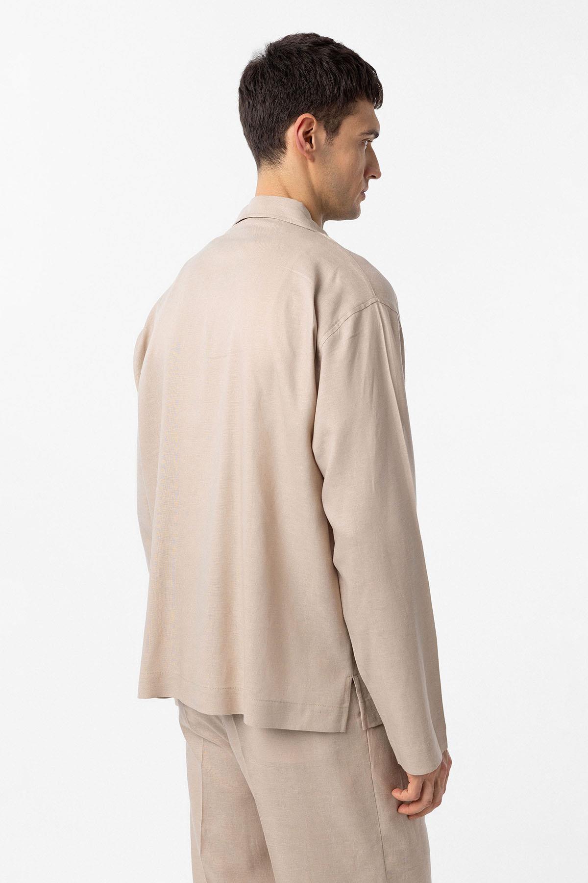 Antioch-Bej Keten Karışımlı Relax Fit Erkek Gömlek-Gömlek-4-Milagron.com